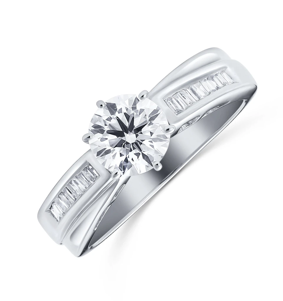 18K Ring White Gold Baguette Set Lab Diamond Mount (1.17ct)