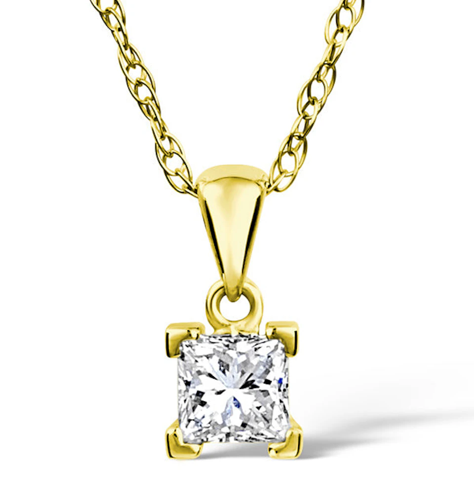 18K Gold Princess Cut Lab Diamond Pendant Necklace 0.50CT F/VS