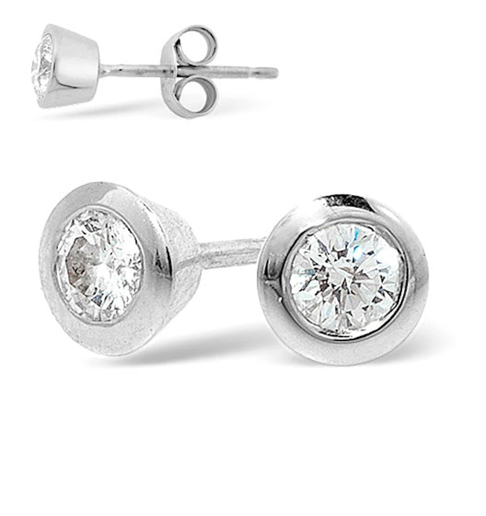 Platinum Rub-over Diamond Stud Earrings - 0.66CT - G/VS - 6.2mm