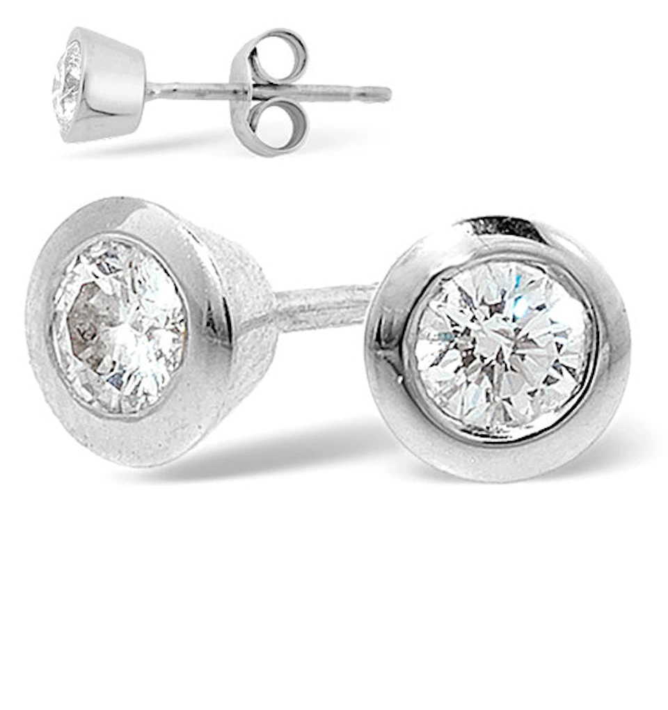 Platinum Rub-over Diamond Stud Earrings - 1CT - G/VS - 7mm
