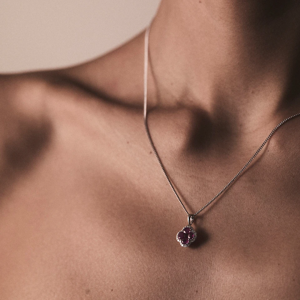 Ruby 1.34ct and Diamond 18K White Gold Alegria Necklace