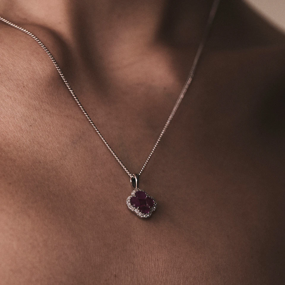 Alegria 1.34ct Ruby and Lab Diamond Pendant Necklace in 9K White Gold