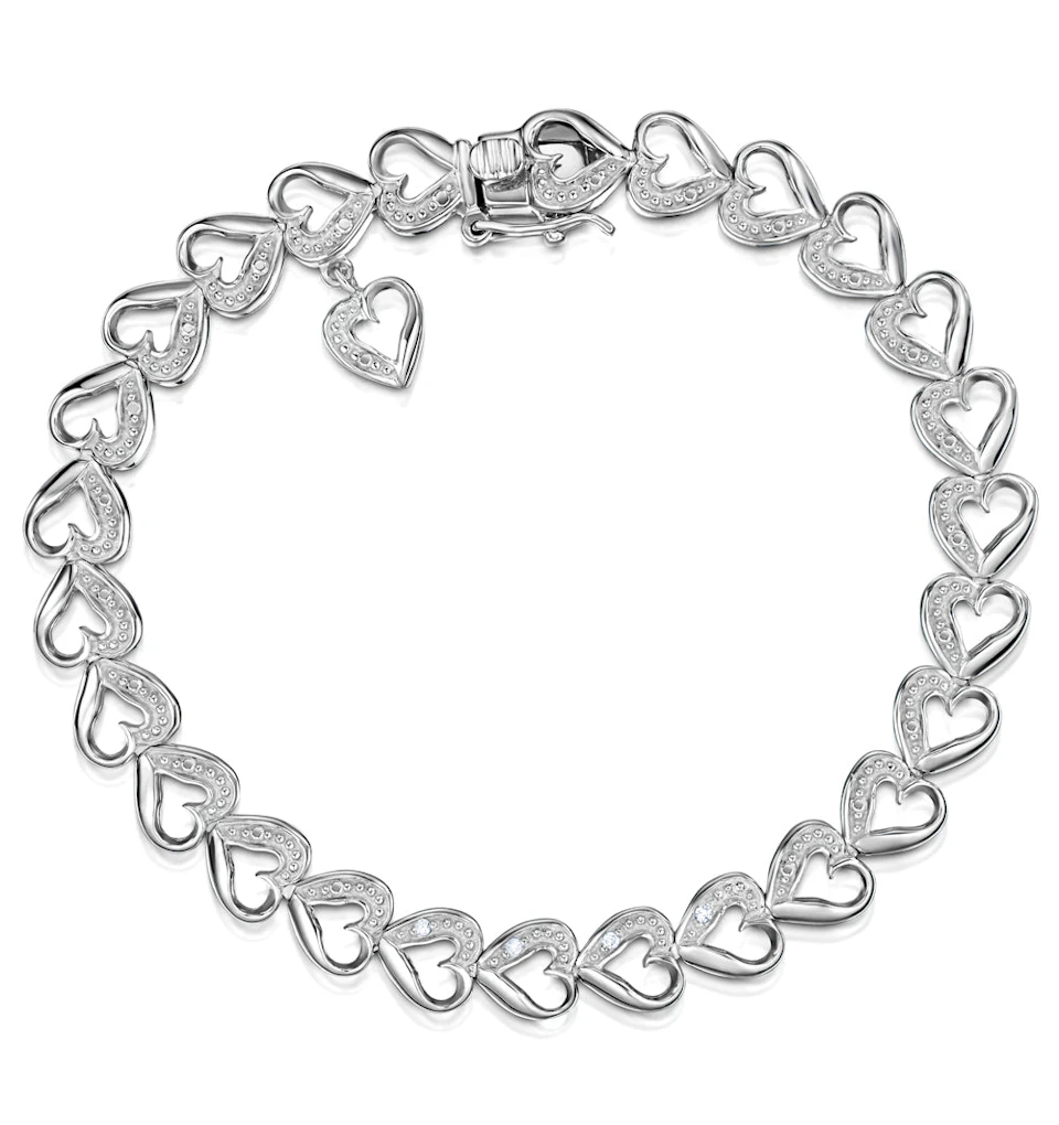 Diamond Heart Sterling Silver Bracelet