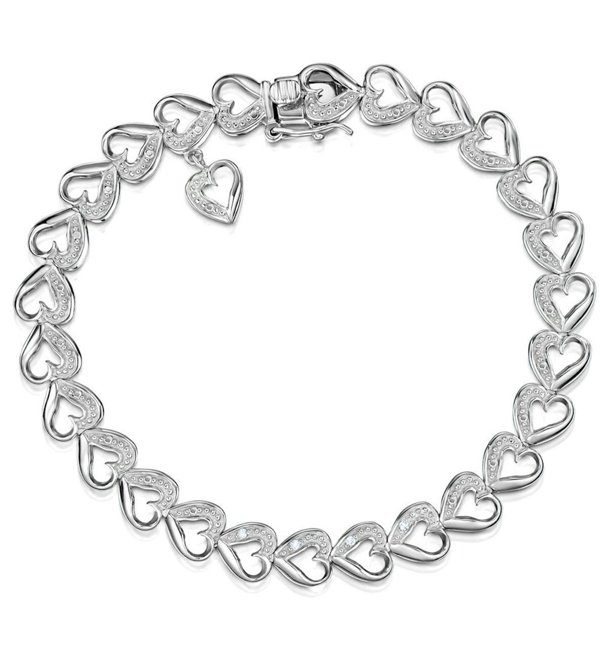 Diamond Heart Sterling Silver Bracelet