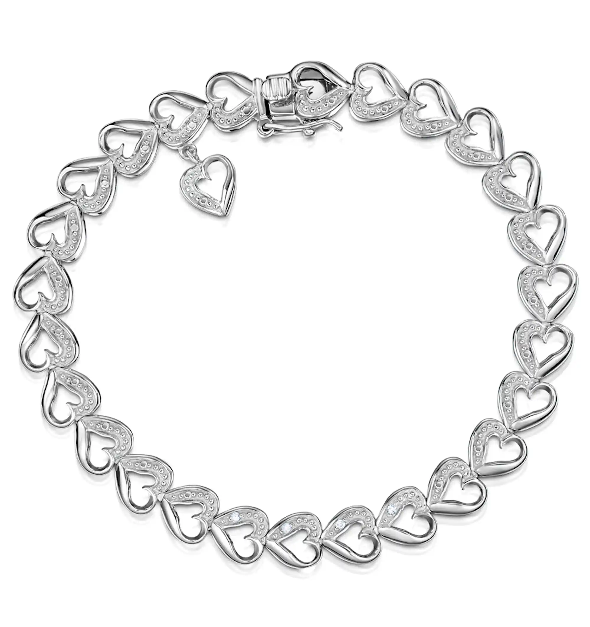 Diamond Heart Sterling Silver Bracelet