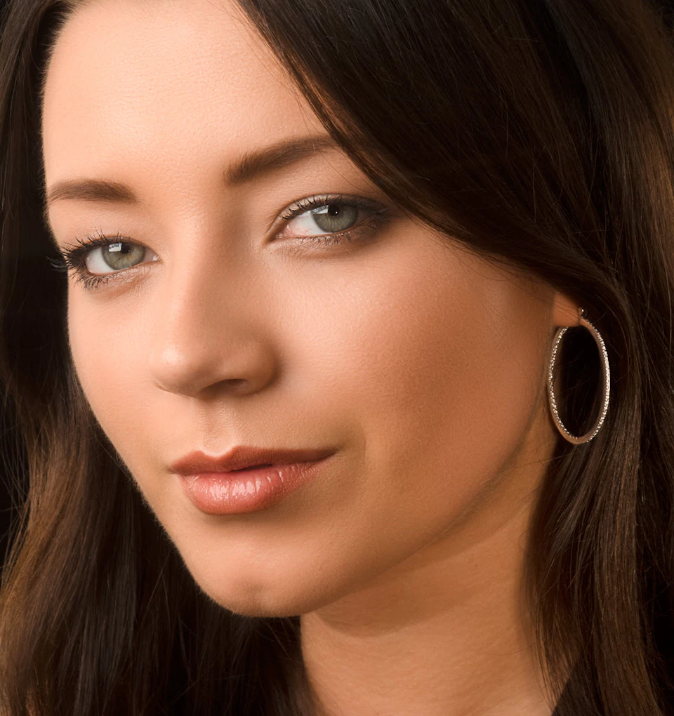 Diamond Hoops Earrings 35mm in Sterling Silver
