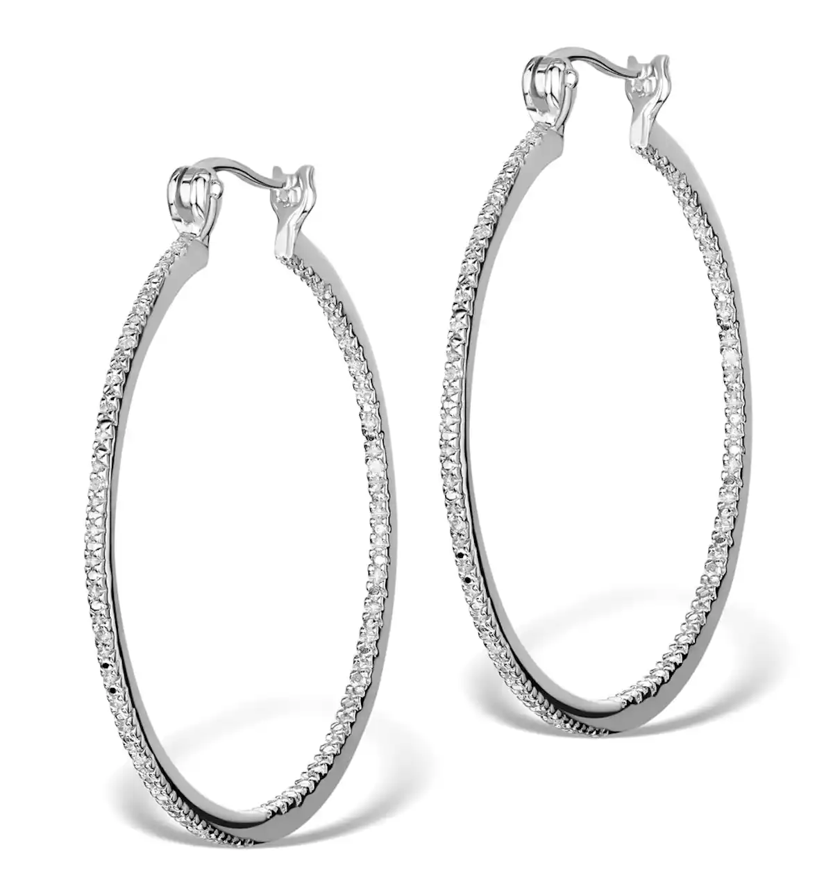 Diamond Hoop Earrings 35mm in Sterling Silver - Ug3237