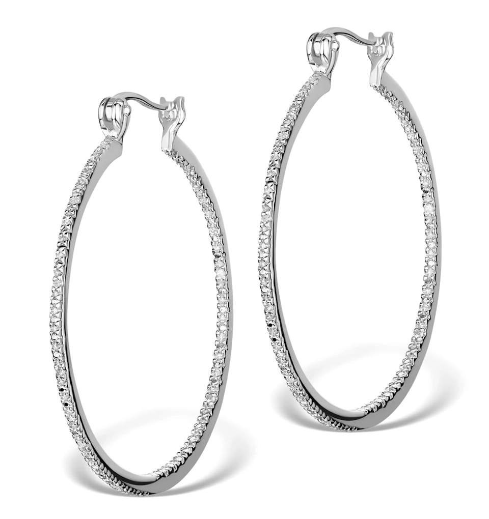 0.25ct Lab Diamond Hoops Earrings 35mm Set in 925 Silver