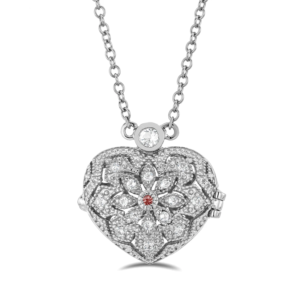Garnet January Birthstone Vintage Locket Necklace With Topaz in Silver