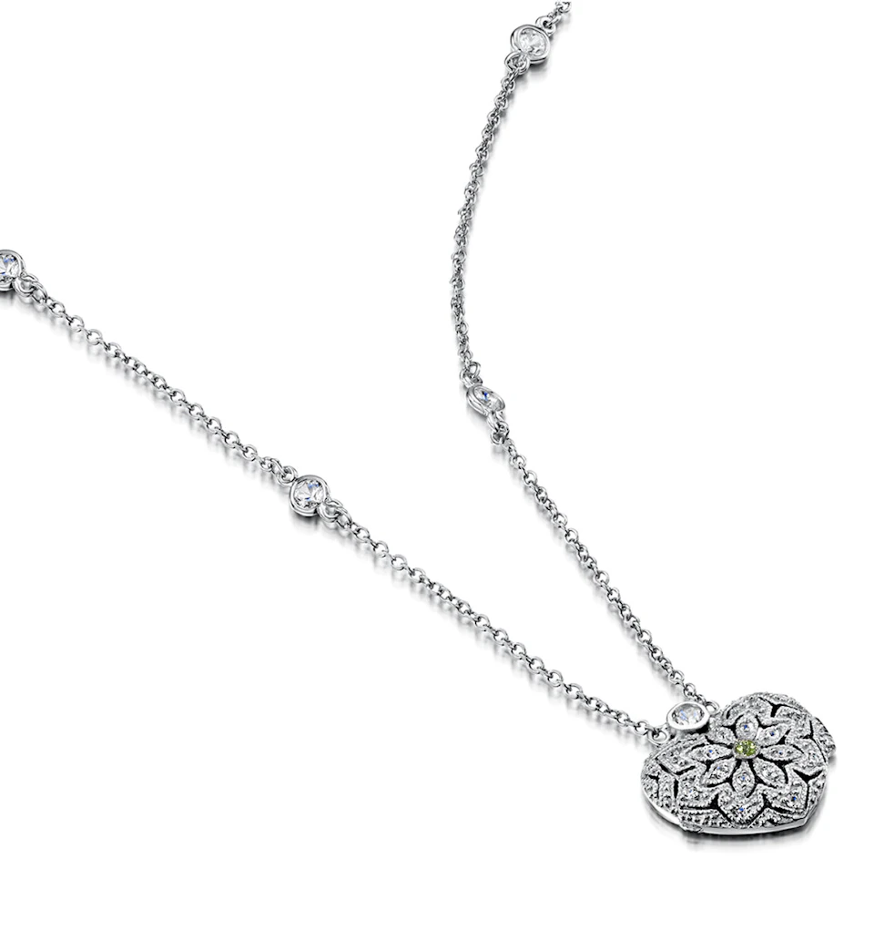 Peridot August Birthstone Vintage Locket Necklace With Topaz in Silver