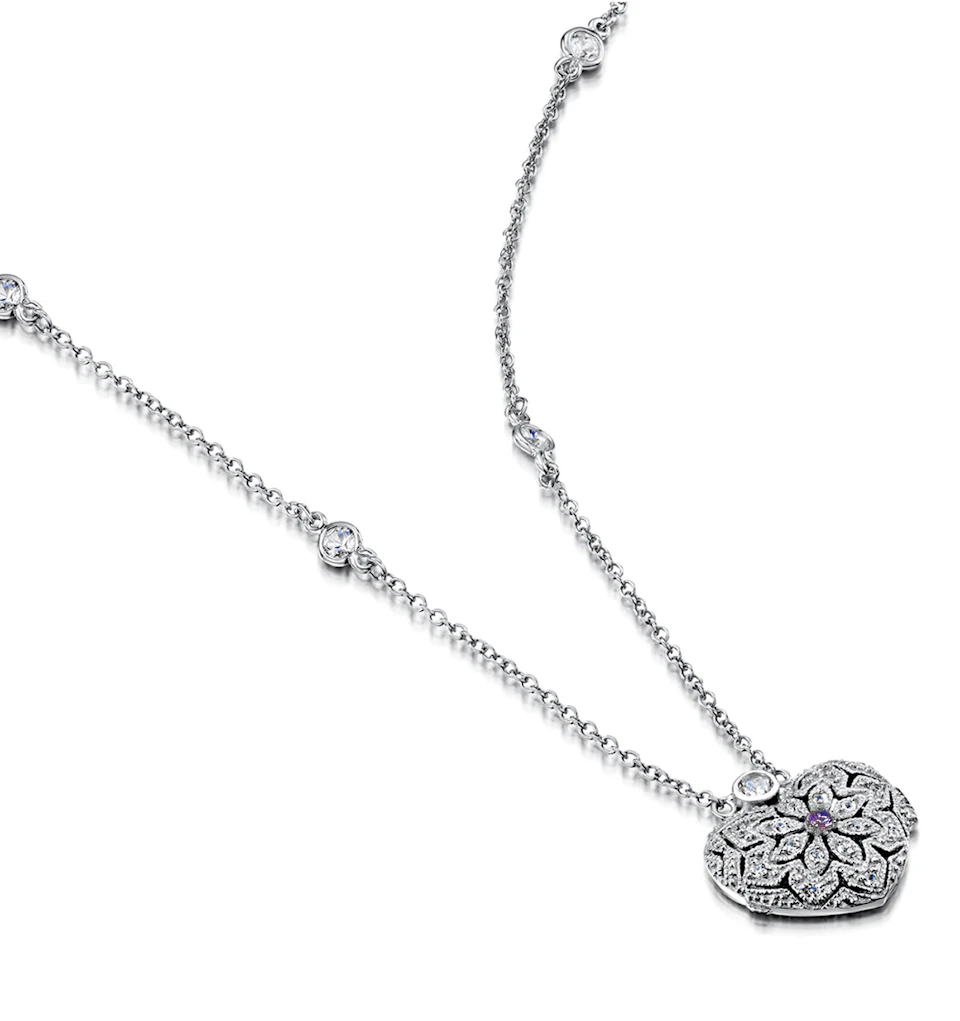 Tanzanite December Birthstone Locket Necklace White Topaz in Silver