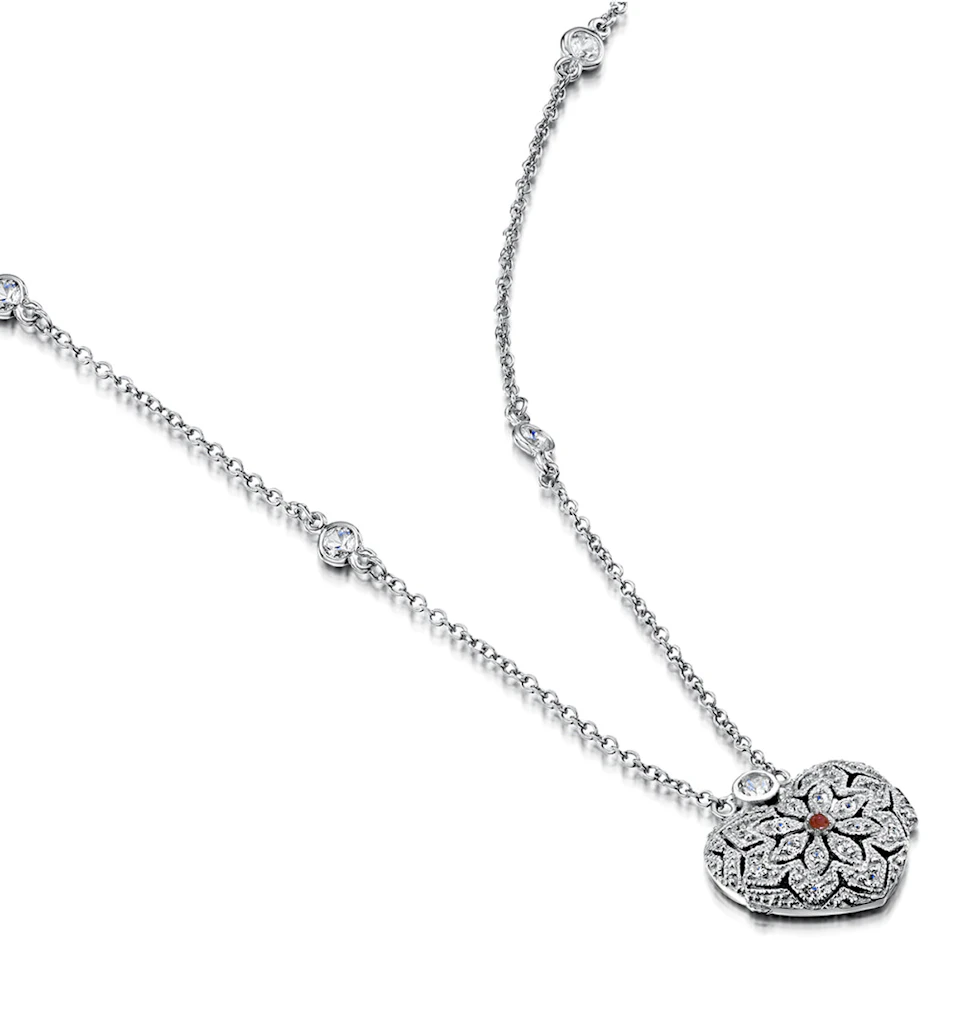 Garnet January Birthstone Vintage Locket Necklace With Topaz in Silver