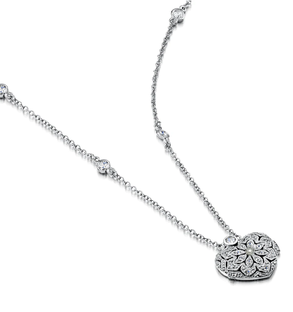 Pearl June Birthstone Vintage Locket Necklace White Topaz in Silver