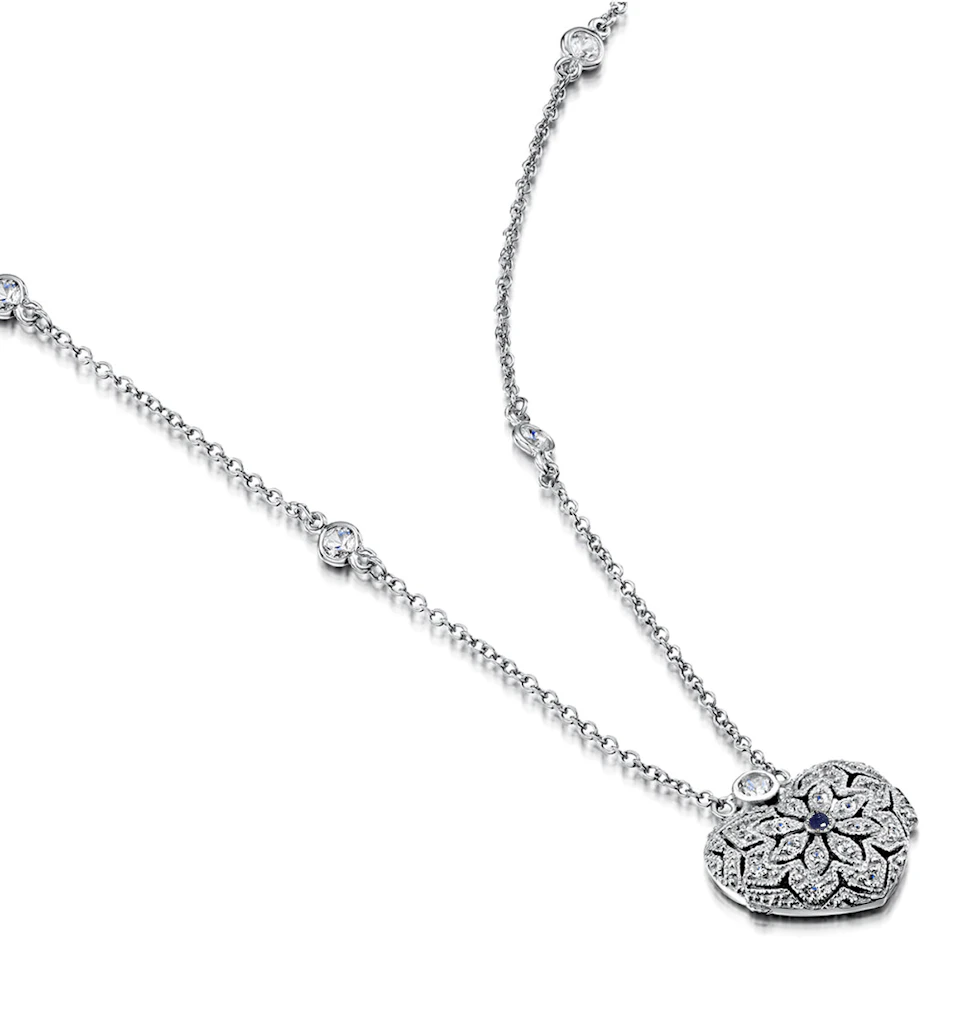 Sapphire September Birthstone Vintage Locket Necklace Topaz in Silver