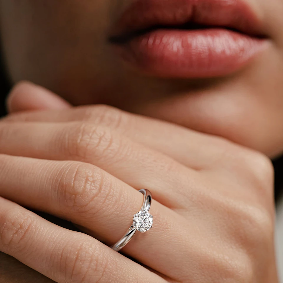 Certified 0.70CT Chloe Low 18K White Gold Engagement Ring G/SI2