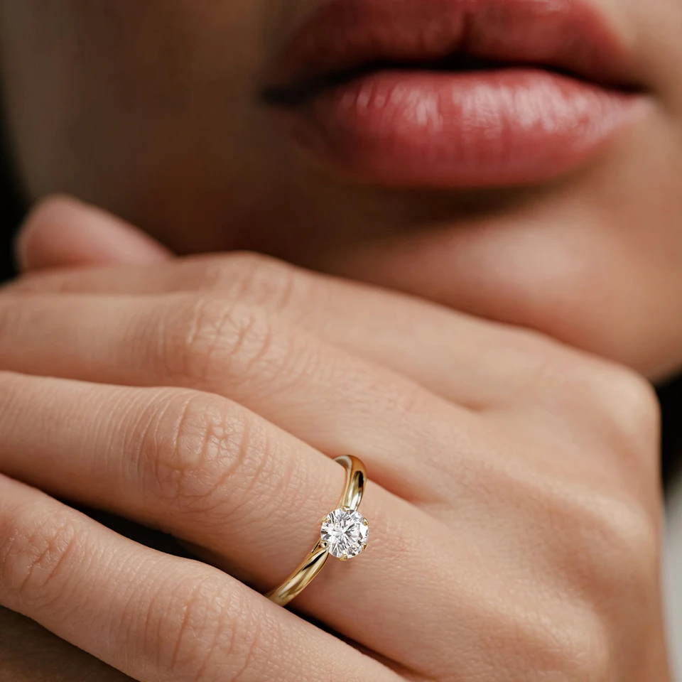 Certified 0.70CT Chloe Low 18K Gold Engagement Ring G/VS
