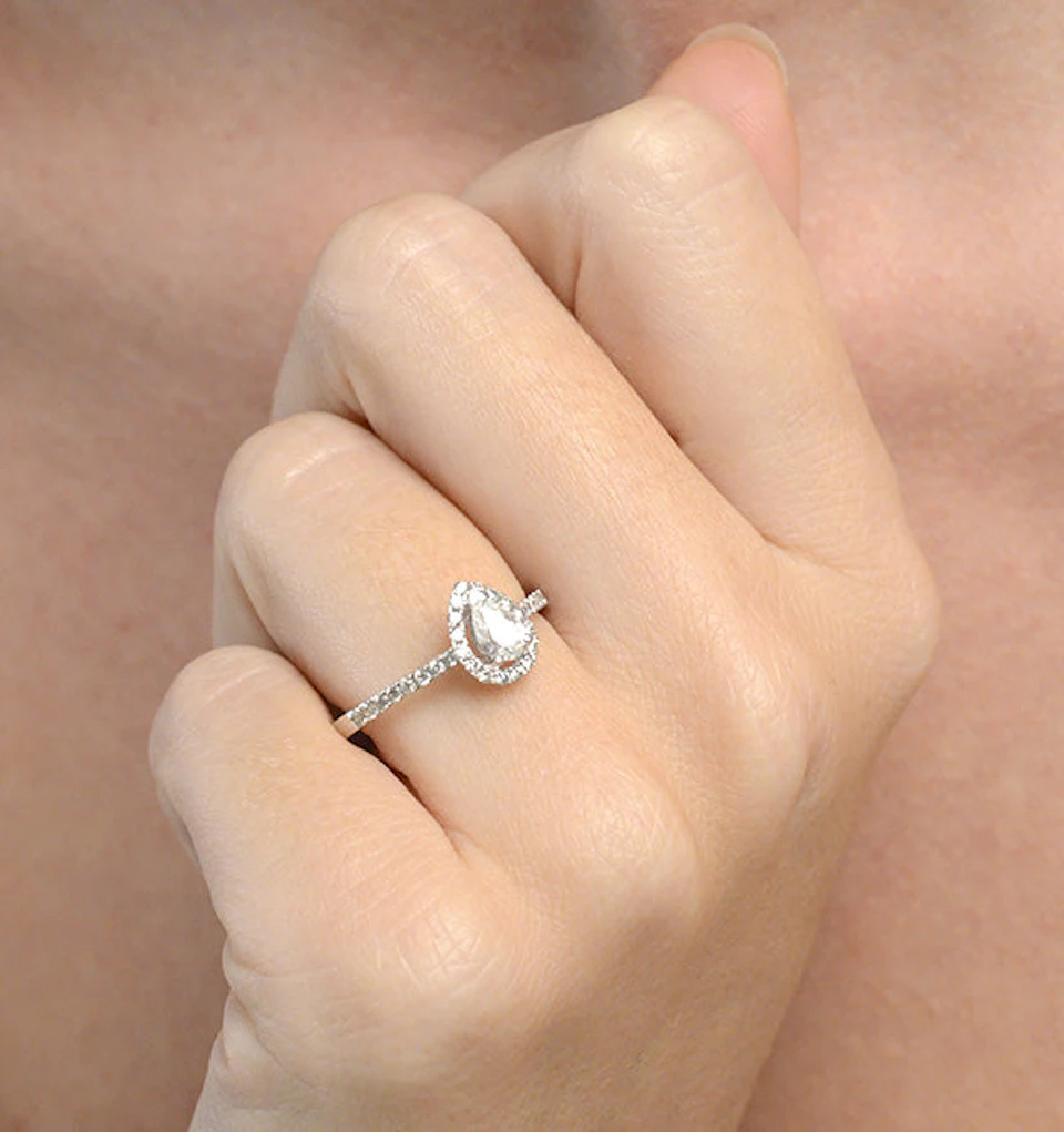 Halo Engagement Ring Ella 0.81ct VS Pear Shape Diamond 18K White Gold