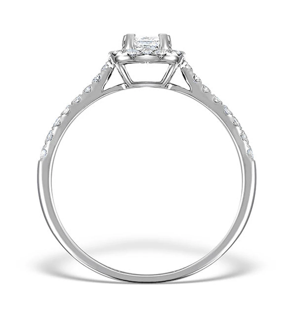 Halo Engagement Ring Ella 0.80ct VS Emerald Cut Diamonds 18KW Gold