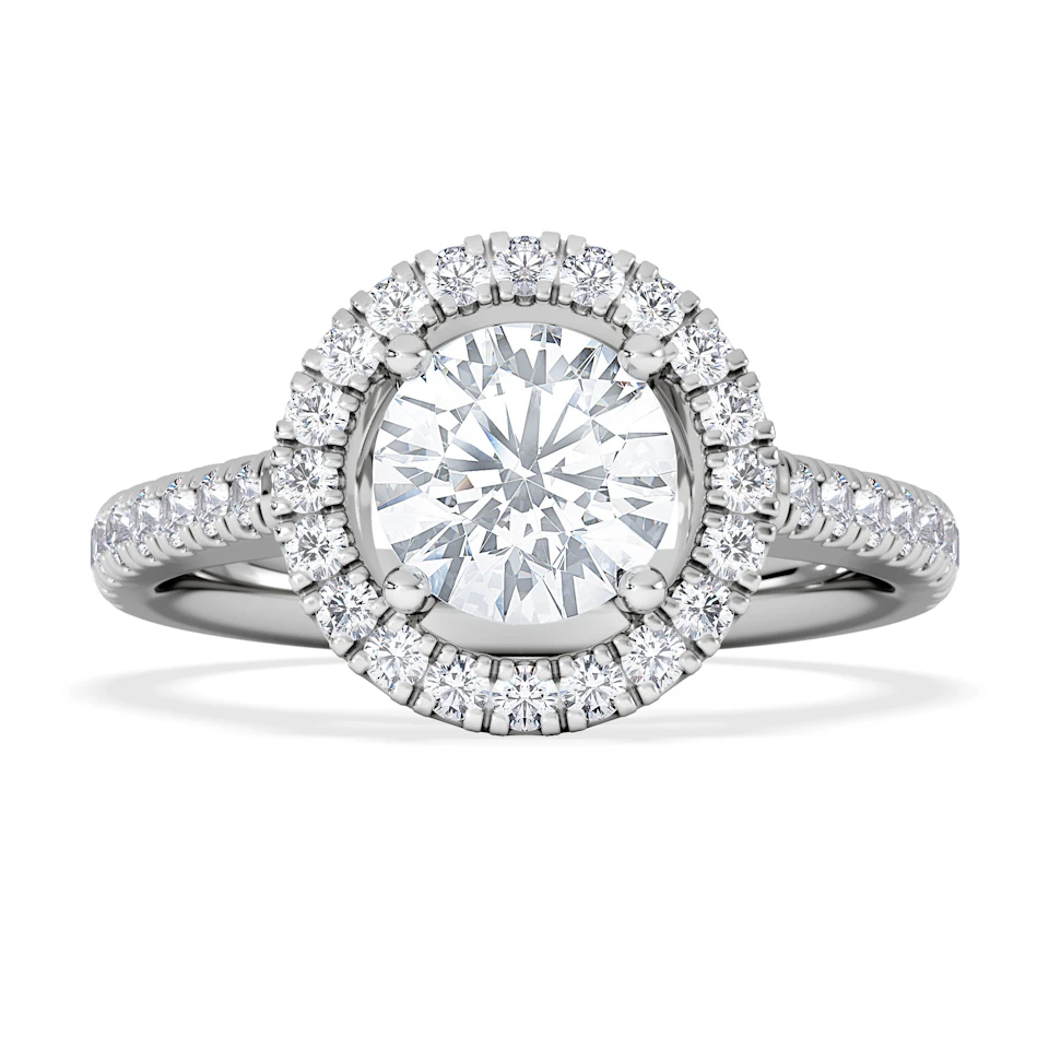 Ella Halo Lab Diamond Engagement Ring IGI 1.30ct F/VS1 18K White Gold