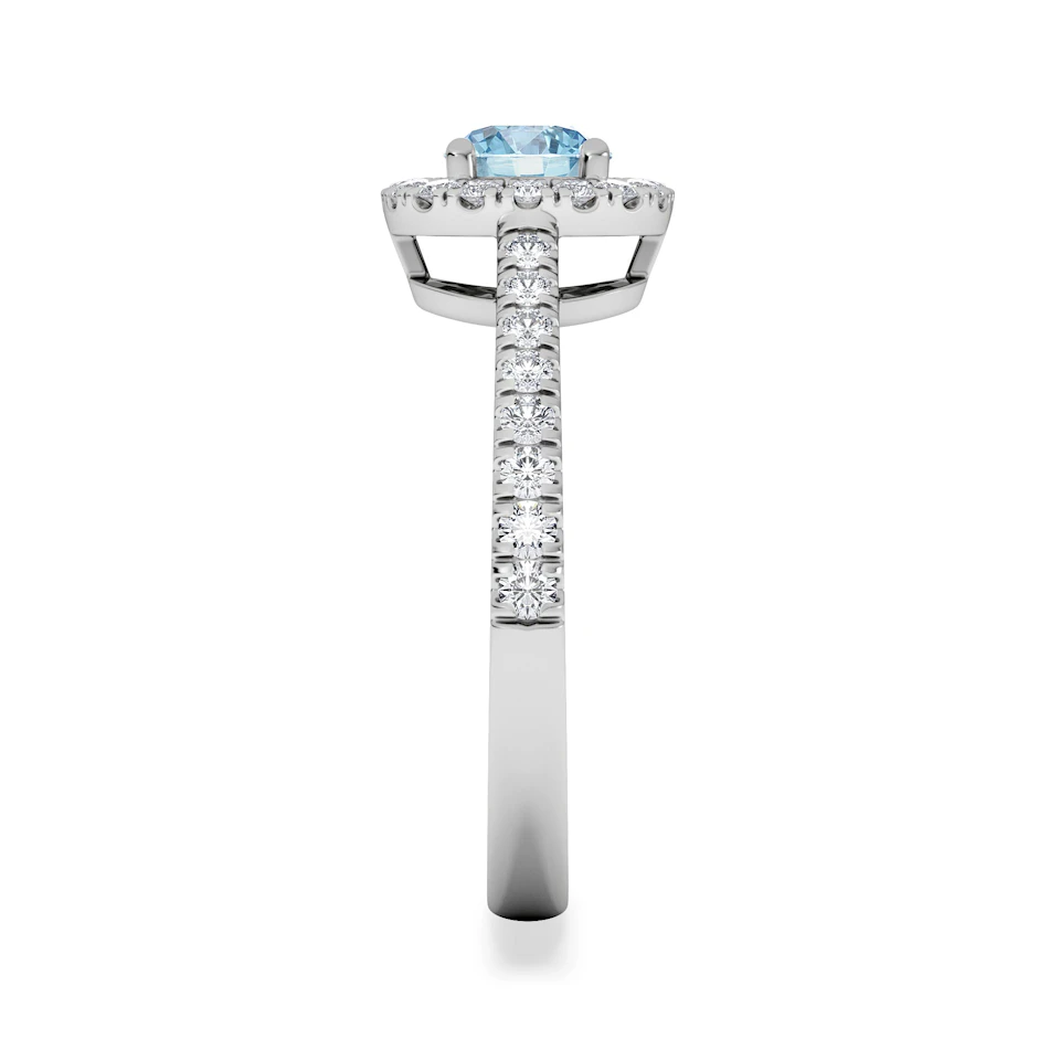 Halo Aquamarine 0.50CT And Diamond 18K White Gold Ring
