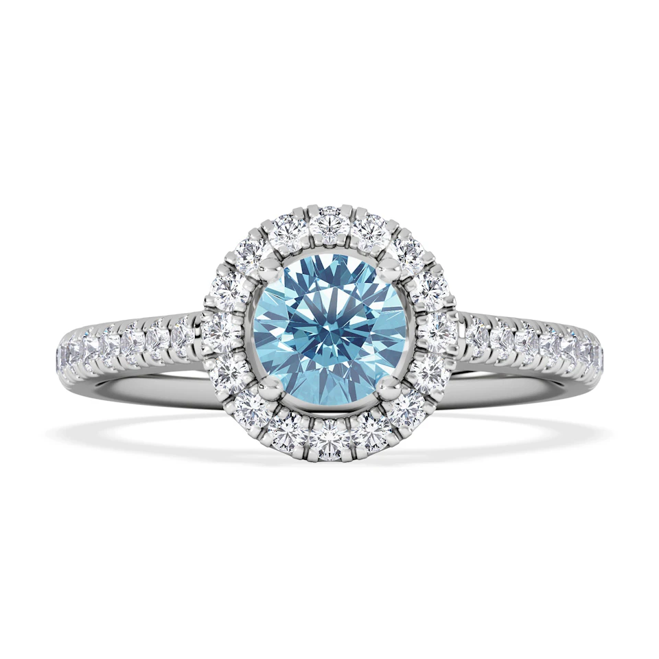 Halo Aquamarine 0.50CT And Diamond 18K White Gold Ring