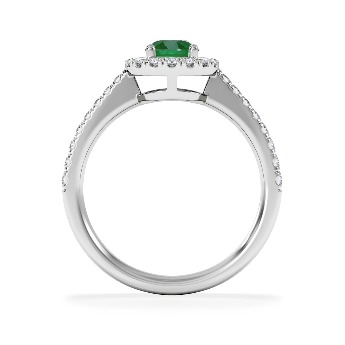 Halo Emerald 0.50ct And Diamond 18K White Gold Ring
