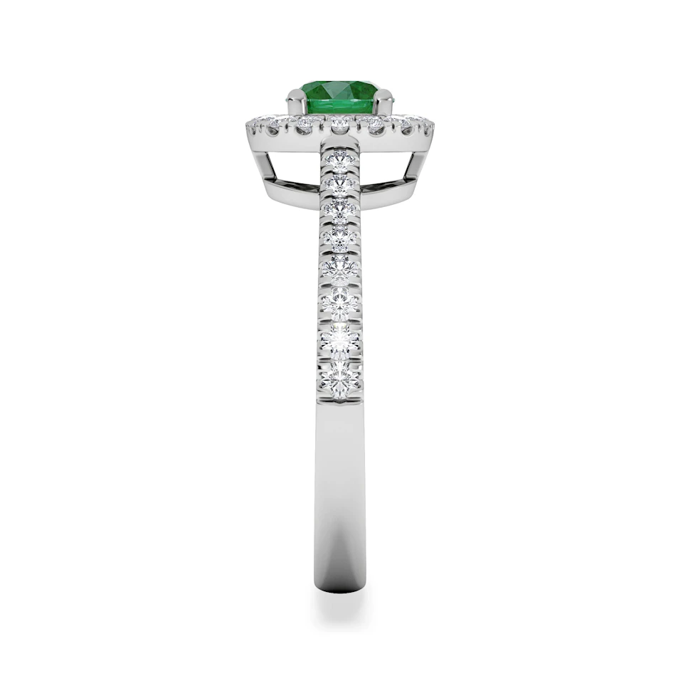 Halo Emerald 0.50ct And Diamond 18K White Gold Ring