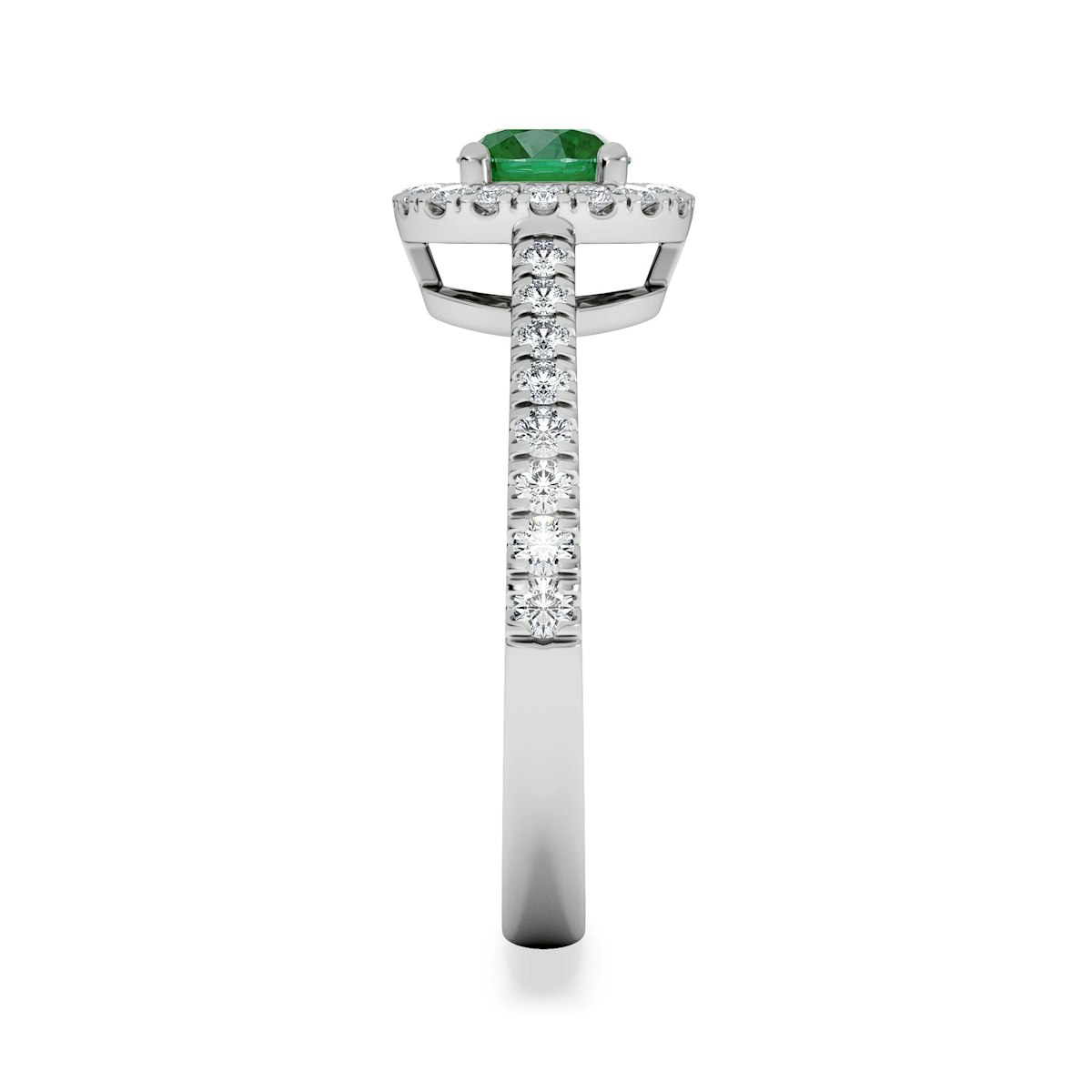 Halo Emerald 0.50ct And Diamond 18K White Gold Ring