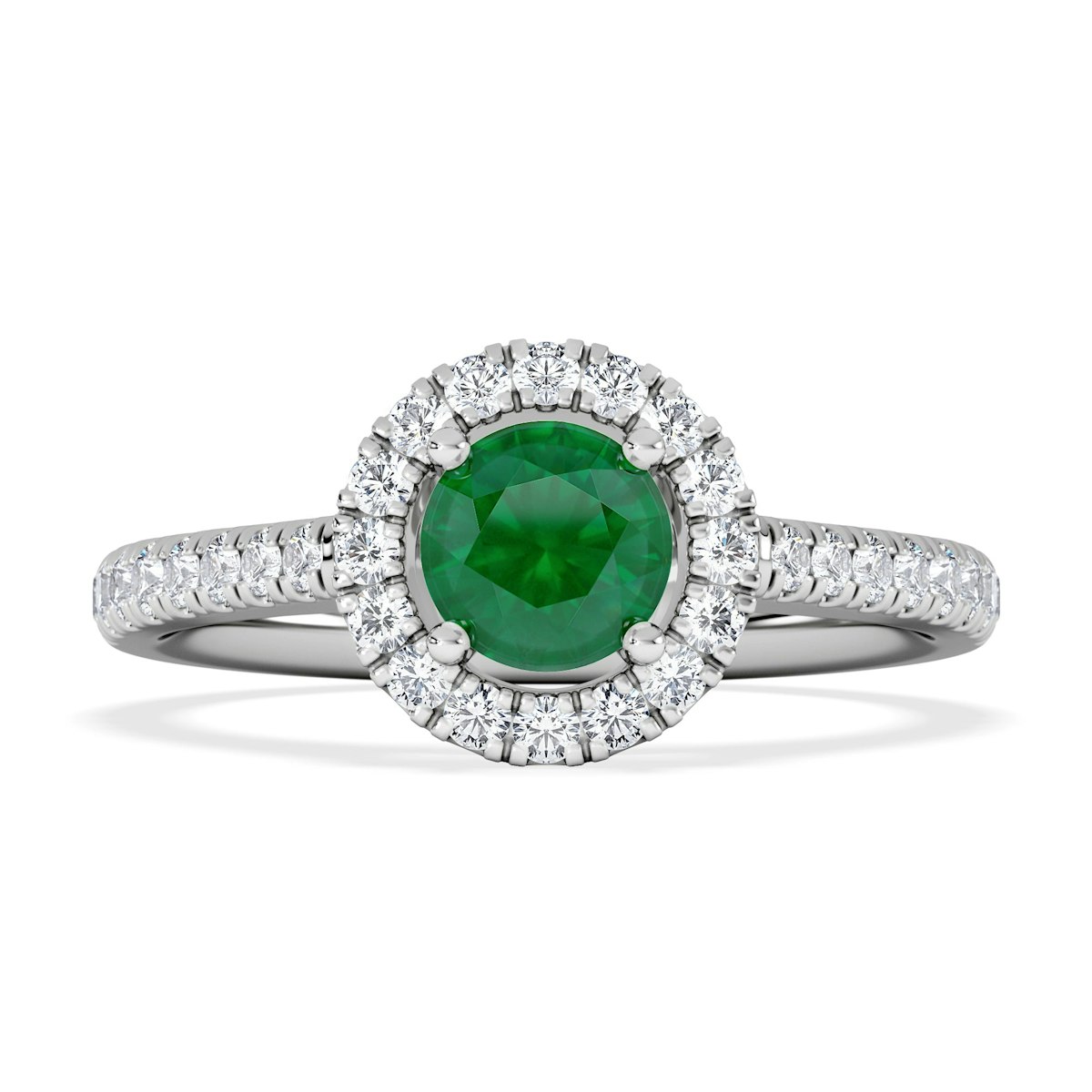 Halo Emerald 0.50ct And Diamond 18K White Gold Ring