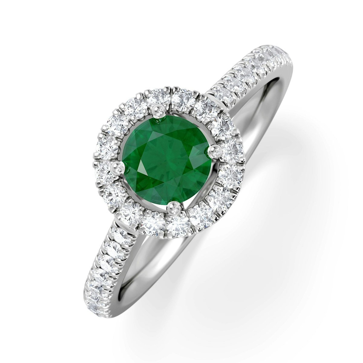 Halo Emerald 0.50ct And Diamond 18K White Gold Ring