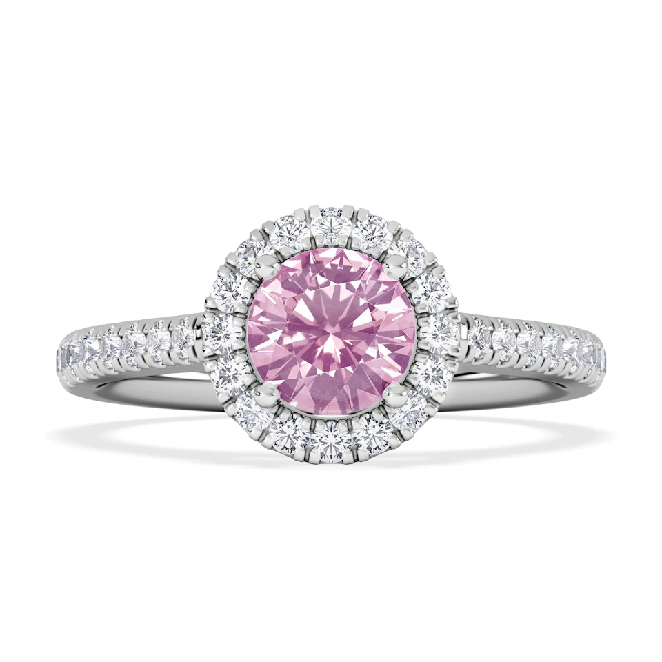 Halo 18K White Gold Diamond and Pink Sapphire Ring 0.36ct