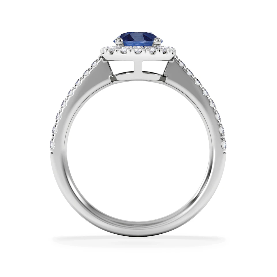 Halo Sapphire 0.75ct And Diamond 0.36ct 18K White Gold Ring