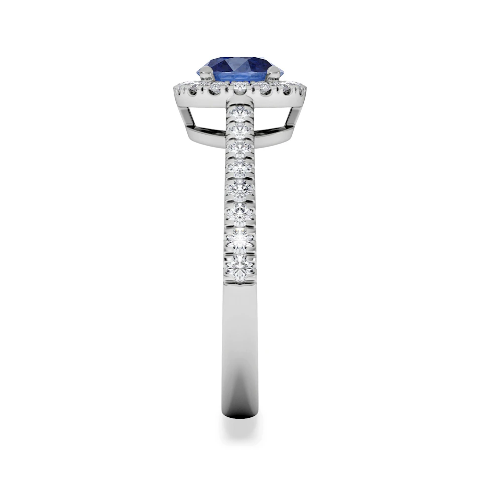 Halo Sapphire 0.75ct And Diamond 0.36ct 18K White Gold Ring