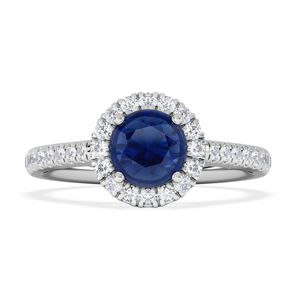 Halo Sapphire 0.75ct And Diamond 0.36ct 18K White Gold Ring