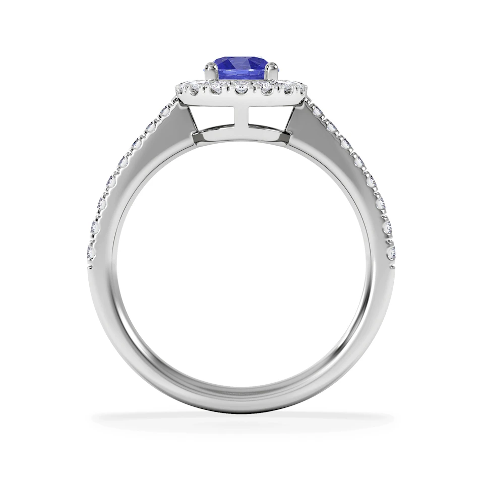Halo Tanzanite 8.7mm And 0.36ct Diamond 18K White Gold Ring