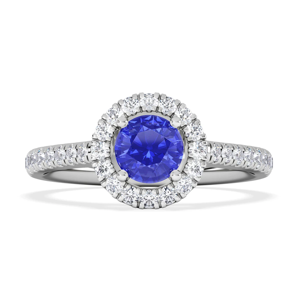Halo Tanzanite 8.7mm And 0.36ct Diamond 18K White Gold Ring