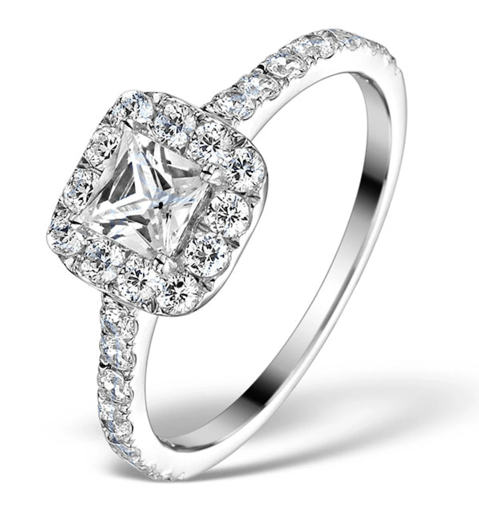 Halo Engagement Ring Aria 1.30ct SI2 Princess Diamond 18K White Gold