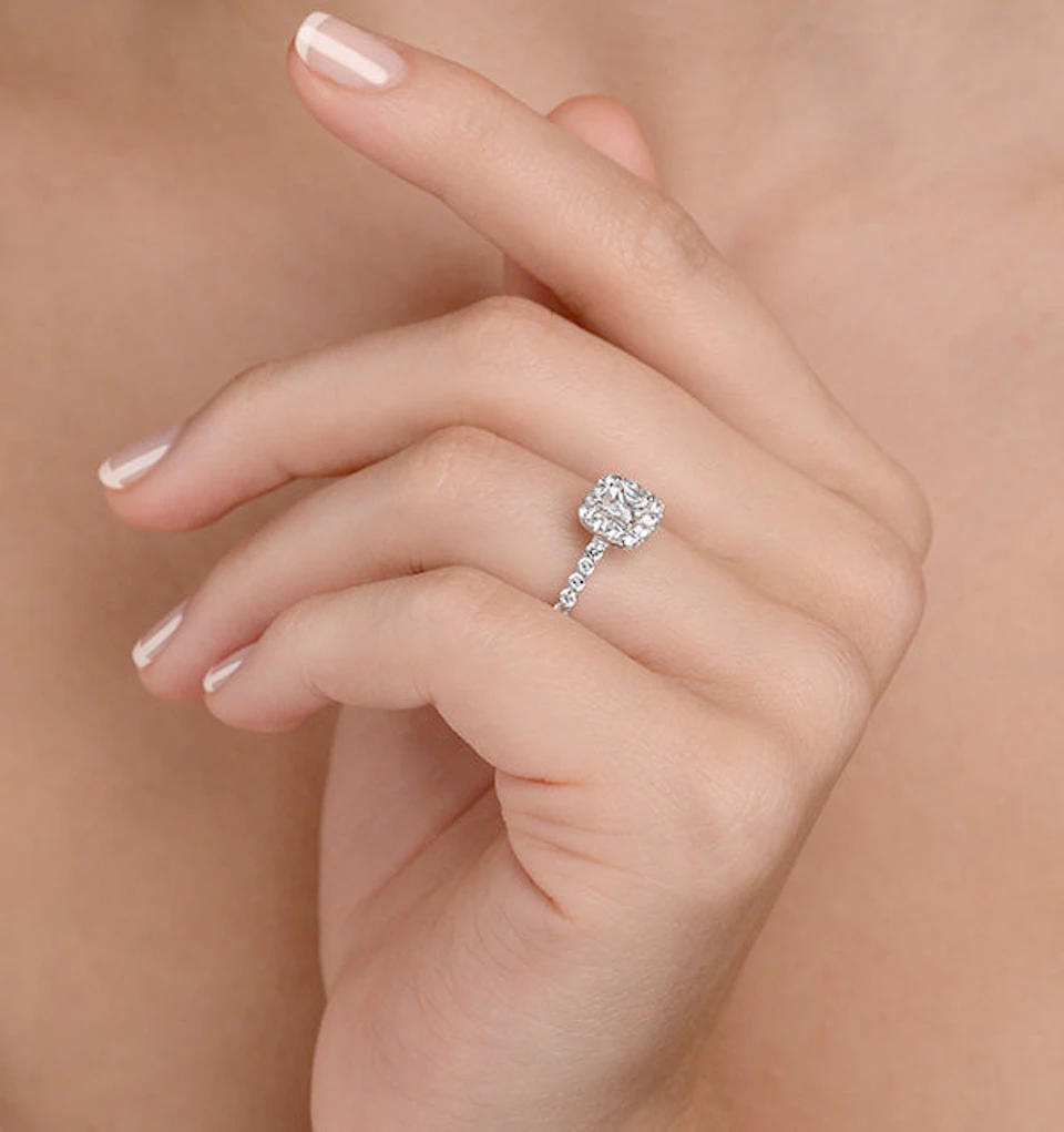 Halo Engagement Ring Aria 1.30ct SI2 Princess Diamond 18K White Gold