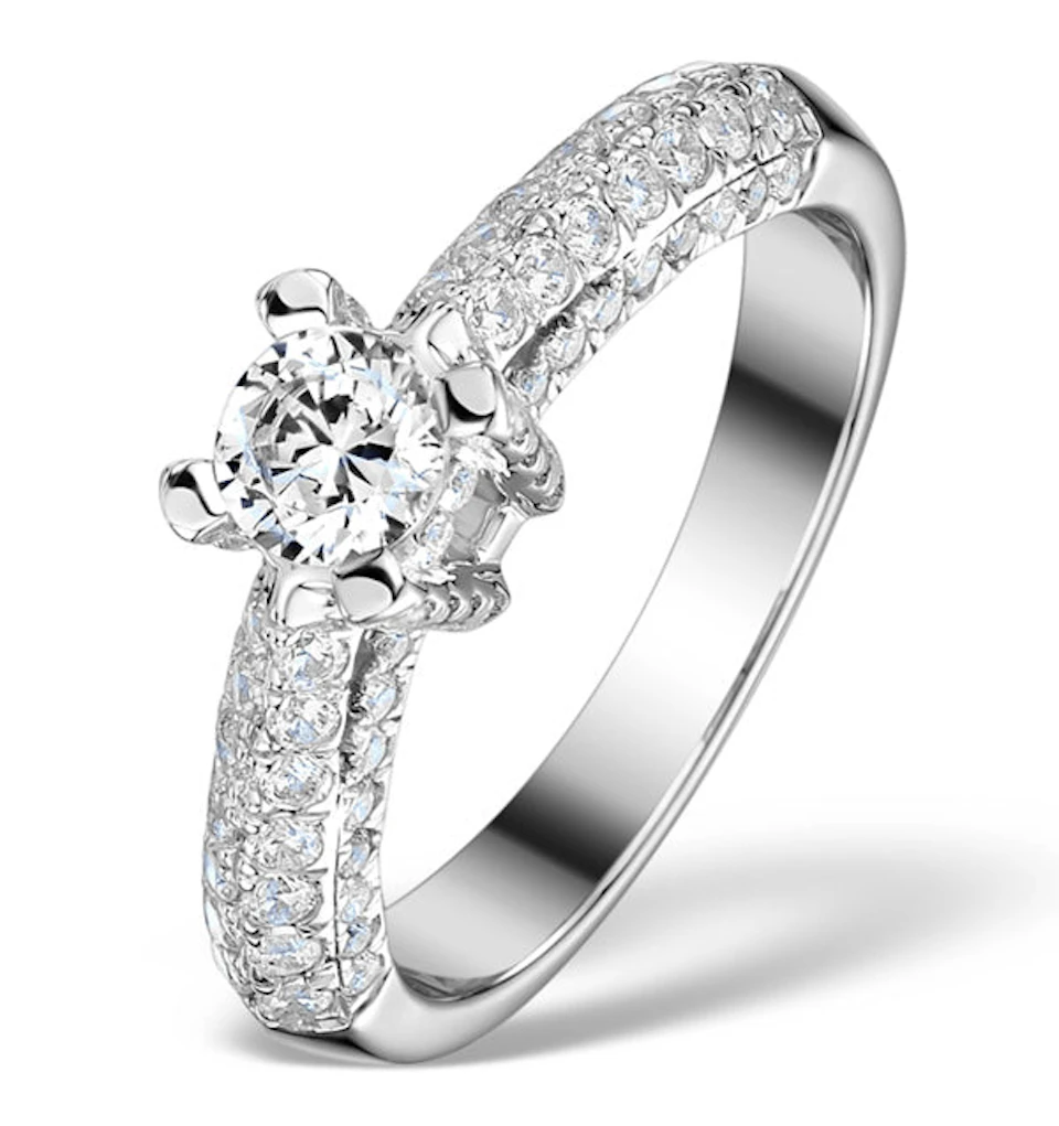 Sidestone Engagement Ring Nova 1.20ct SI1 Pave Diamonds 18K White Gold