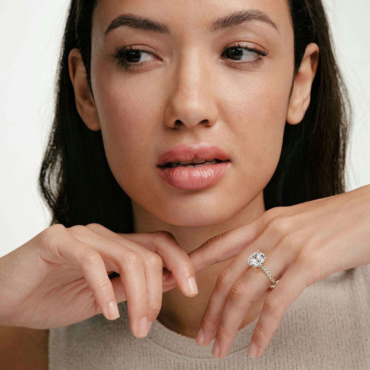 Natalia 5.65ct Lab Diamond Round Cut Engagement Ring in 18K Yellow Gold G/VS1