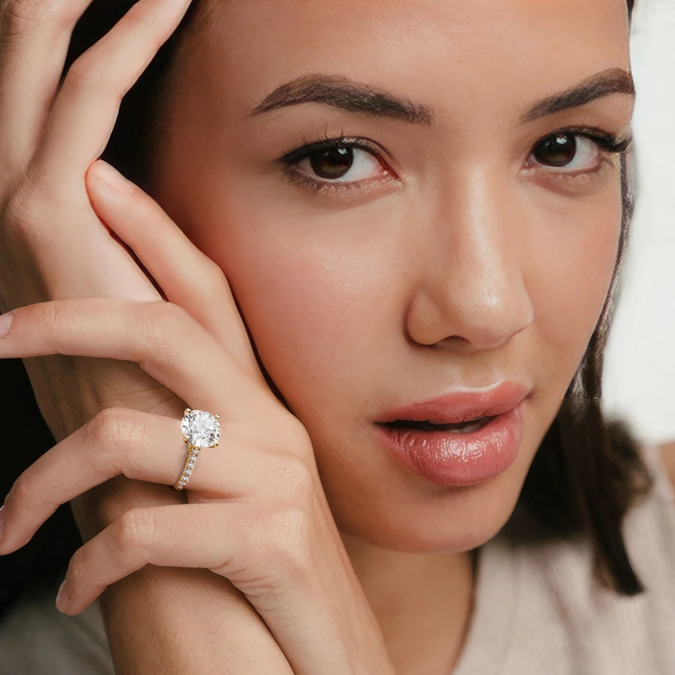 Natalia 5.65ct Lab Diamond Round Cut Engagement Ring in 18K Yellow Gold G/VS1