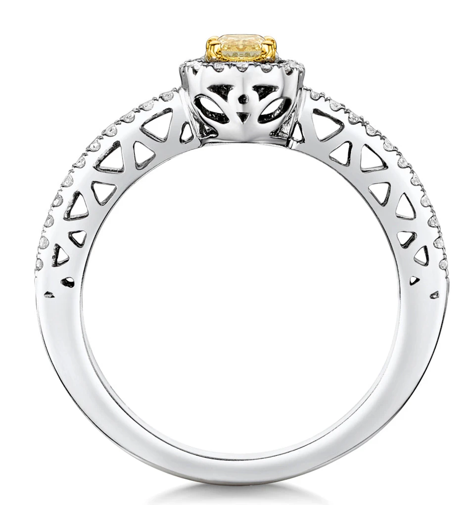 Adrianna Yellow Diamond Halo Engagement Ring 0.46ct in 18K White Gold