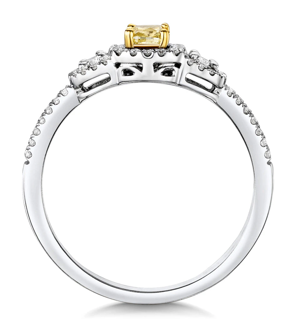 Isabella Yellow Diamond Halo Engagement Ring 0.53ct in 18K White Gold