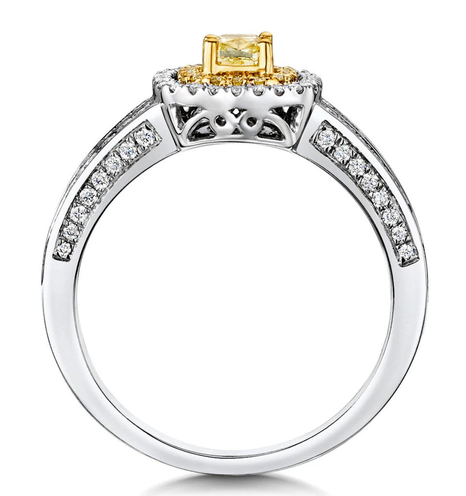 Shaya Yellow Diamond Double Halo Engagement Ring 0.65ct 18K White Gold