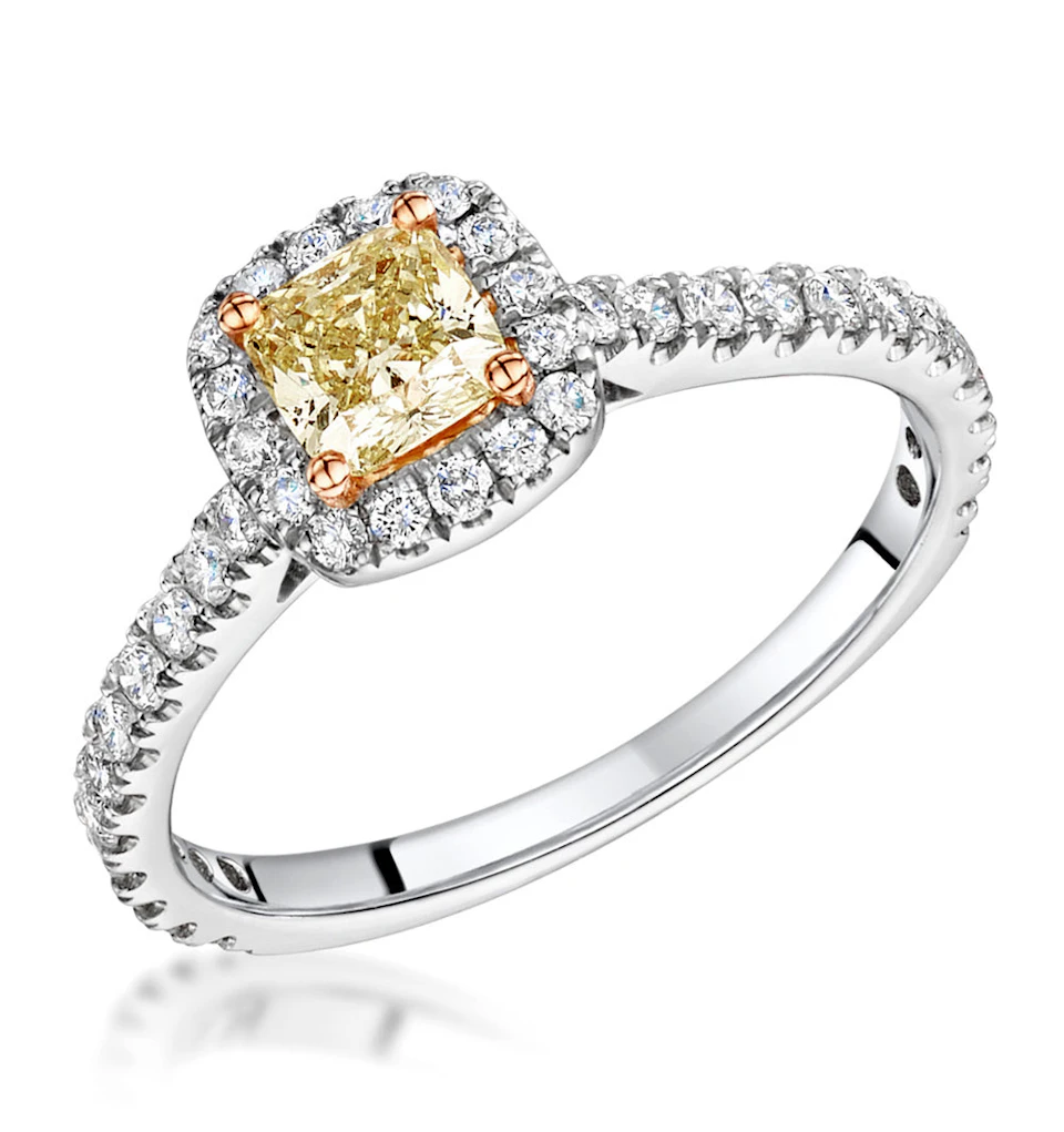 Katarin Yellow Diamond Halo Engagement Ring 1.08ct Platinum