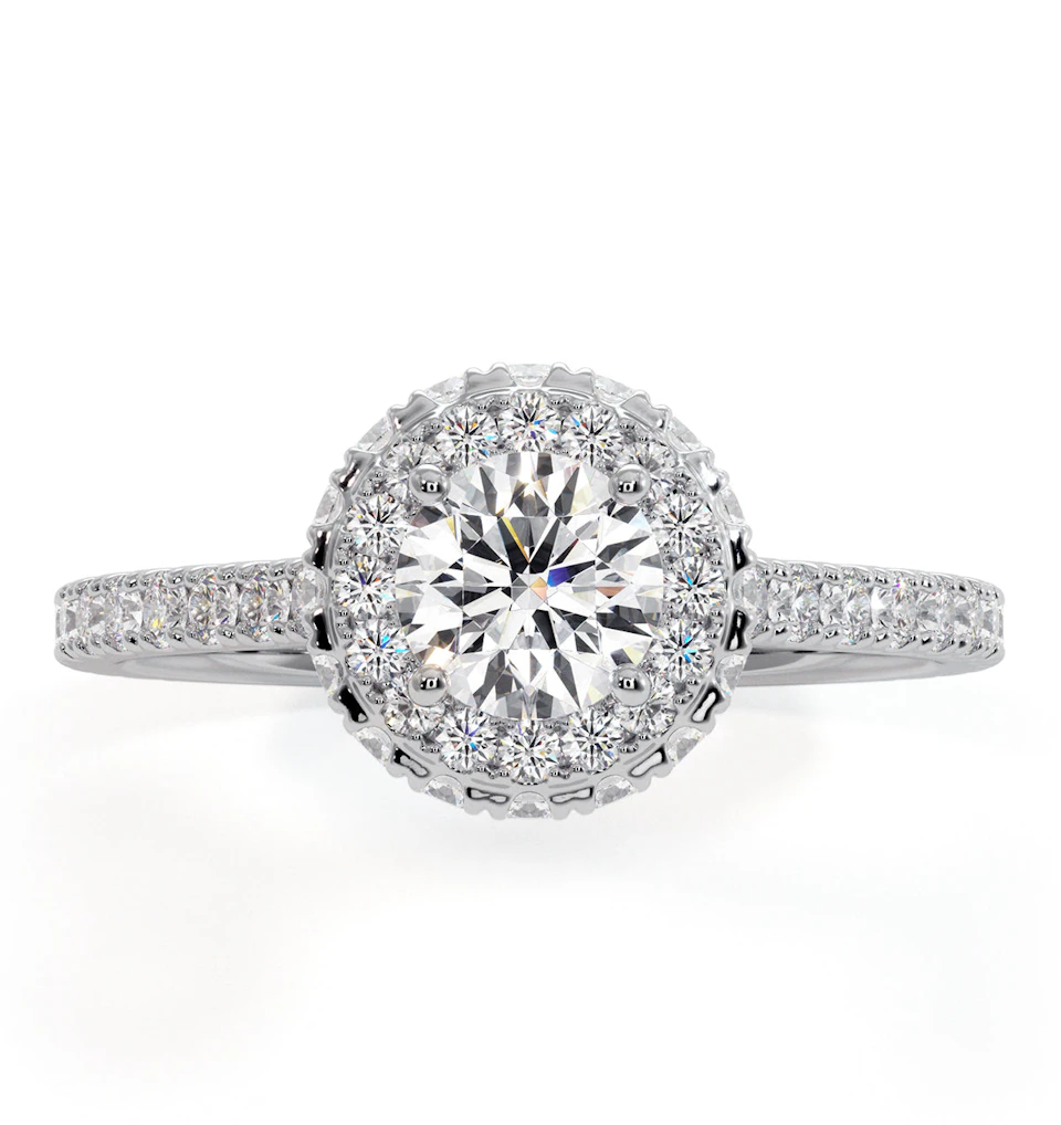 Valerie Diamond Halo Engagement Ring 18K White Gold 1.10ct G/SI2