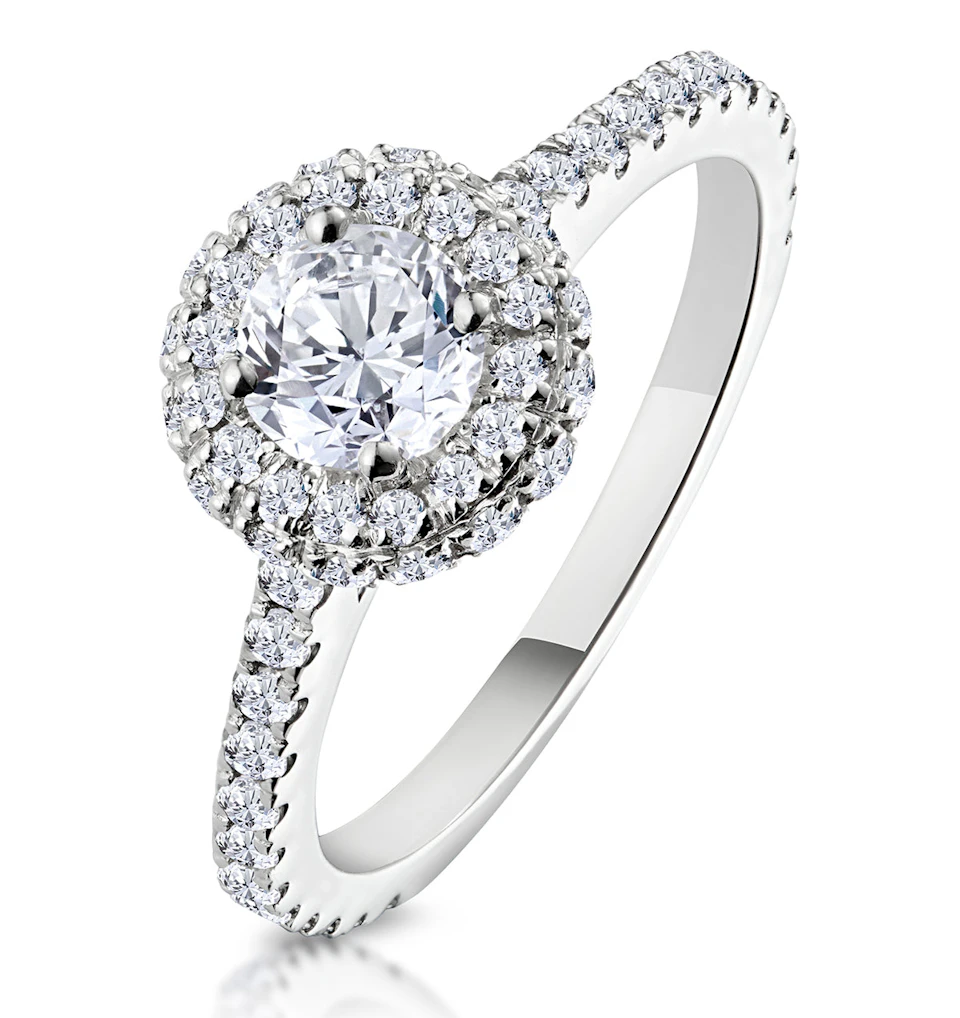 Valerie Diamond Halo Engagement Ring 18K White Gold 1.10ct G/SI2