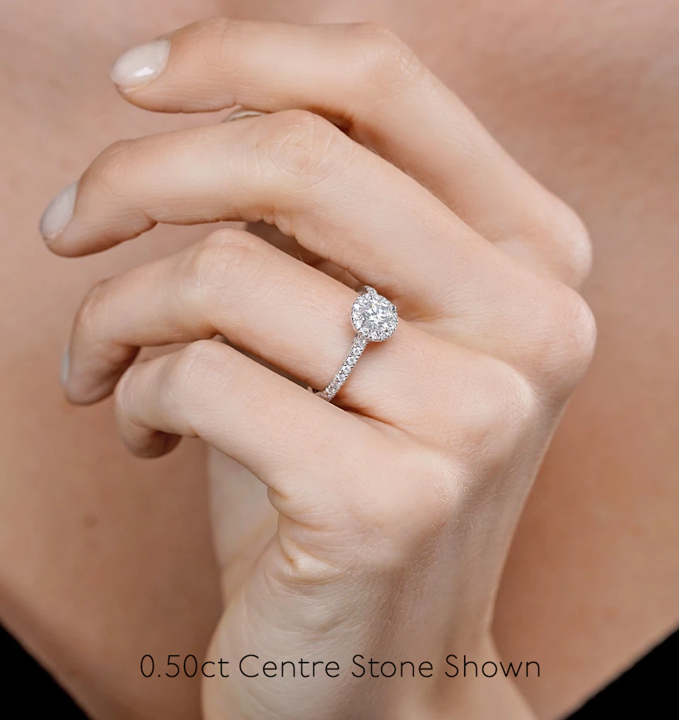 Reina GIA Diamond Halo Engagement Ring in Platinum 1.40ct G/VS1