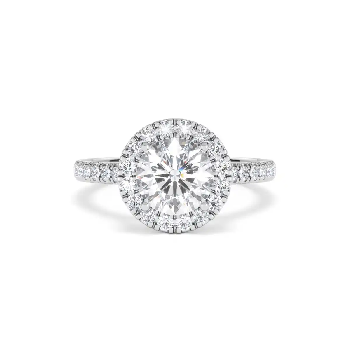 2.30ct Reina Lab Diamond Halo Engagement Ring in 18K White Gold F/VS1
