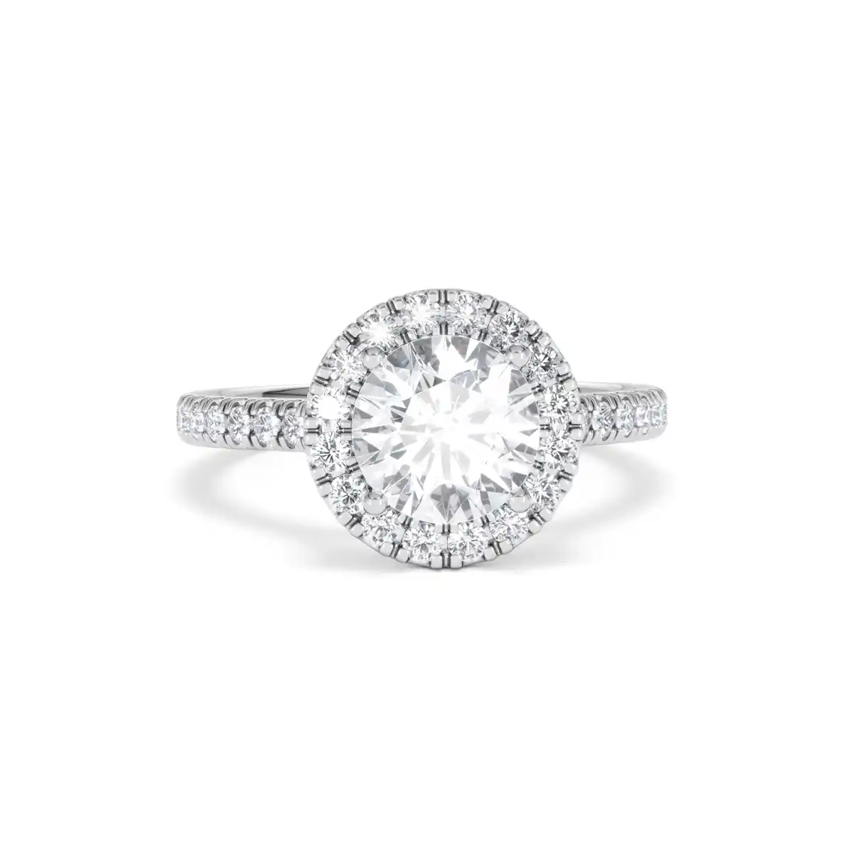 2.30ct Reina Lab Diamond Halo Engagement Ring in 18K White Gold F/VS1